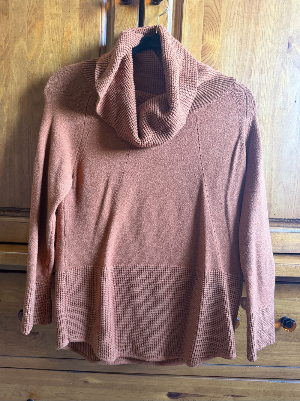 Cowl Neck Waffle-Hem Sweater in golden colour, medium